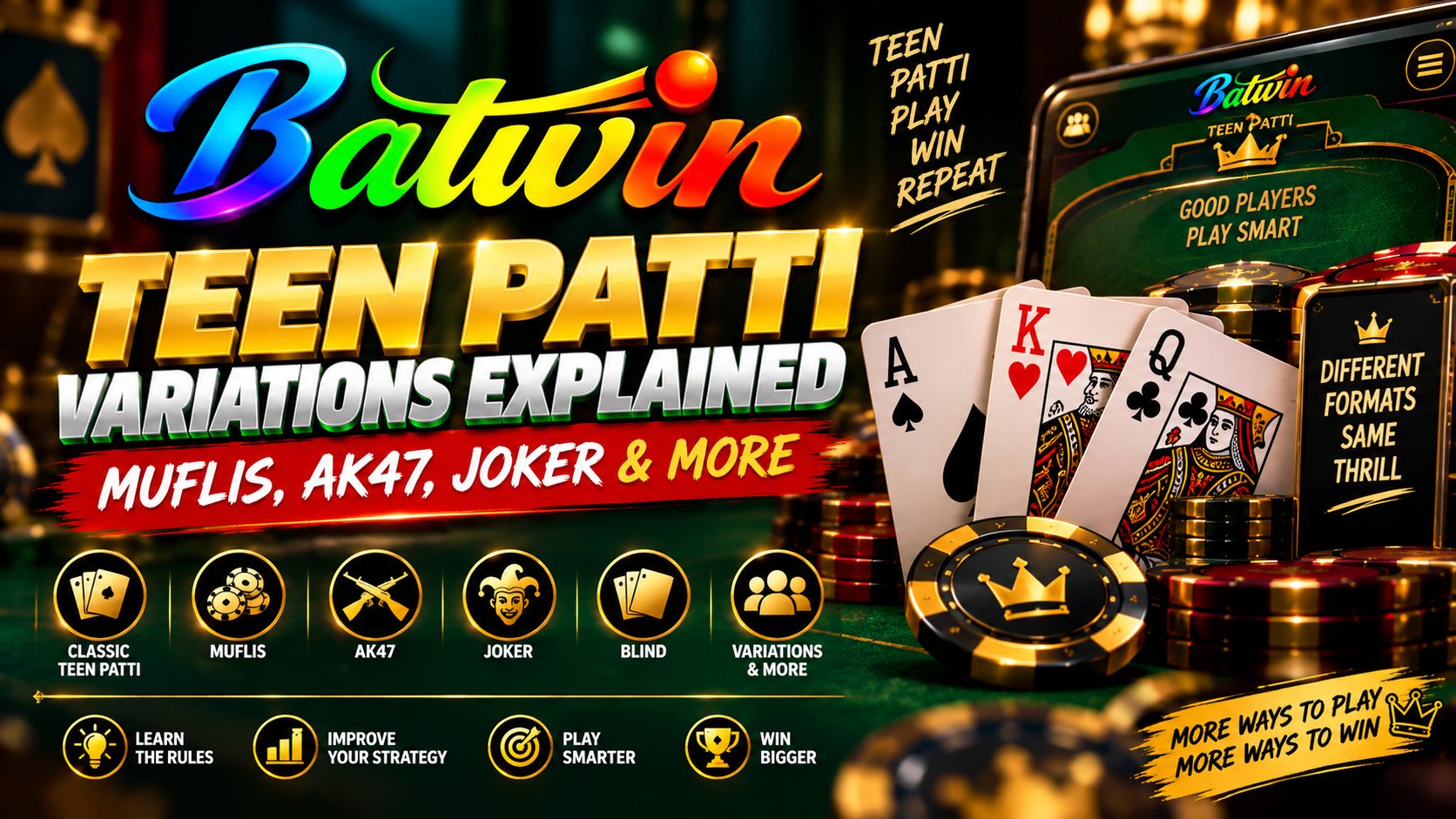 Teen Patti variations — Classic, Joker, AK47 and Muflis tables